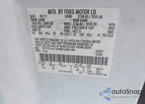 2011 Ford F-150 Xlt from USA, damaged, VIN 1FTFX1CT8BFC86150